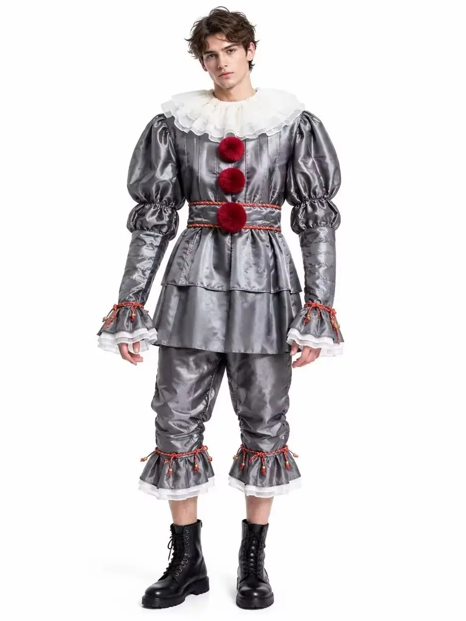 Clown Cosplay Costume Halloween Horror Outfit for Men Women Top Pants Suit Movie Halloween Uniform Outfit Party Performance