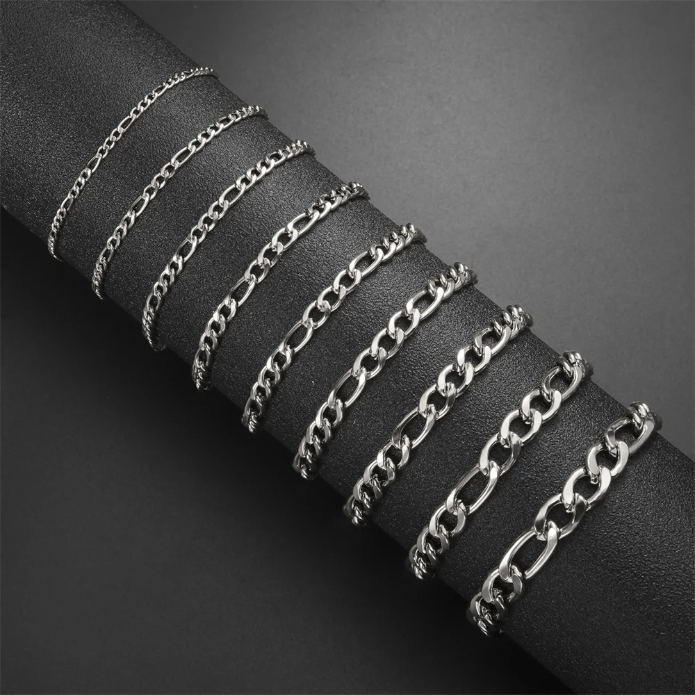 My Shape Fashion Cuban Chain Men Bracelet Stainless Steel 3/5/7/9mm Width Chain Bracelets Figaro Chain Wrist Jewelry Couple