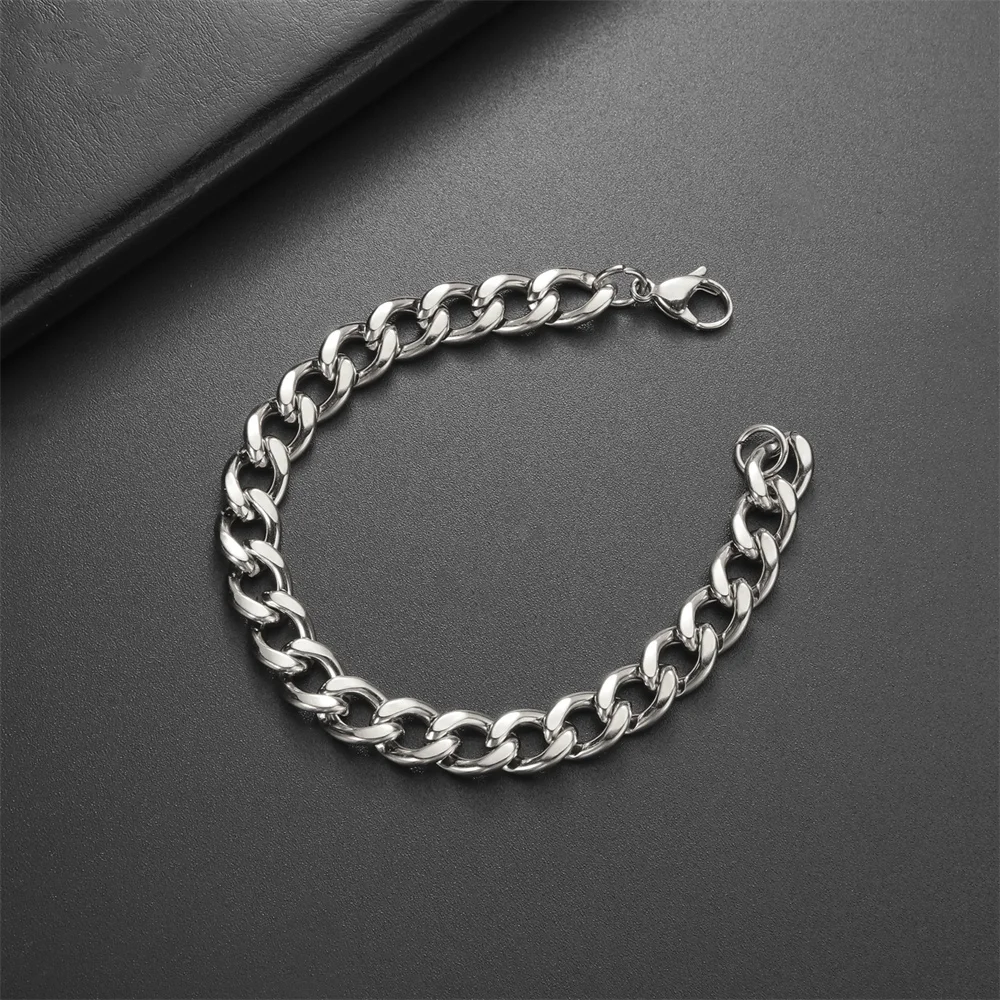 My Shape Fashion Cuban Chain Men Bracelet Stainless Steel 3/5/7/9mm Width Chain Bracelets Figaro Chain Wrist Jewelry Couple
