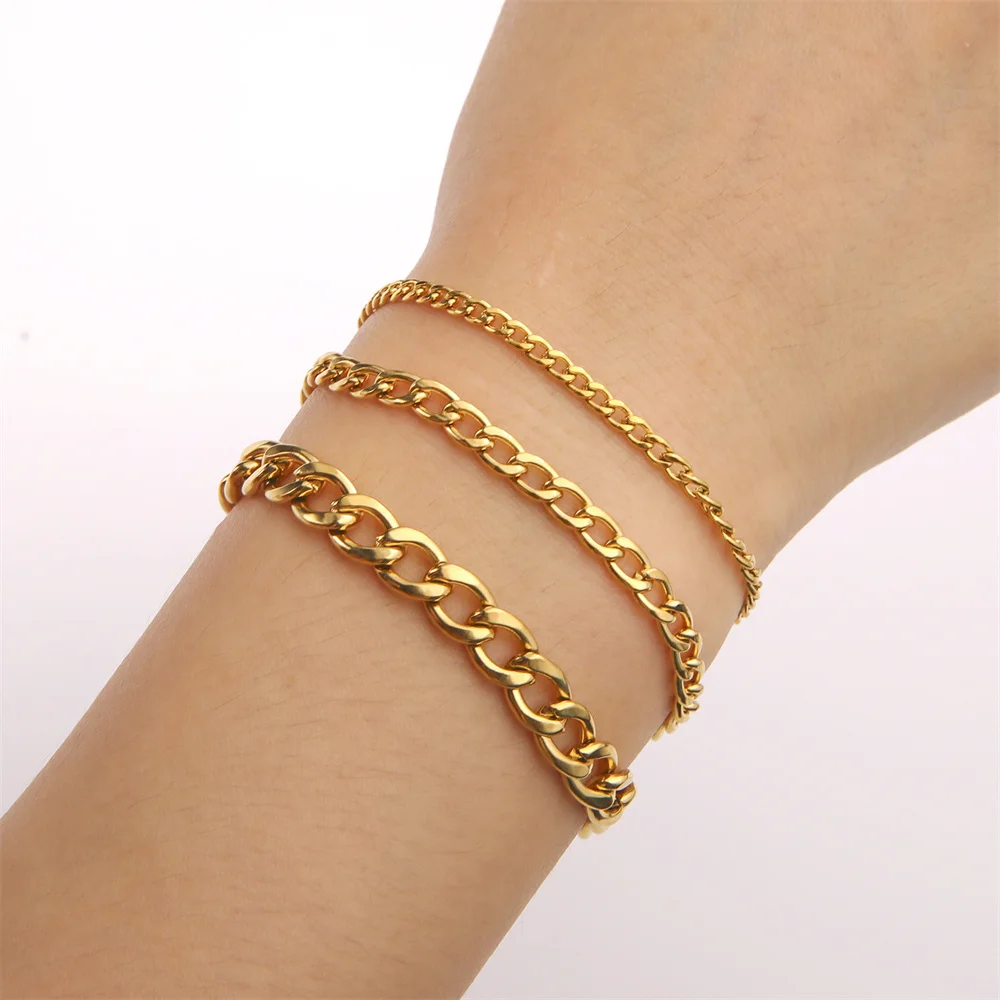 My Shape Fashion Cuban Chain Men Bracelet Stainless Steel 3/5/7/9mm Width Chain Bracelets Figaro Chain Wrist Jewelry Couple