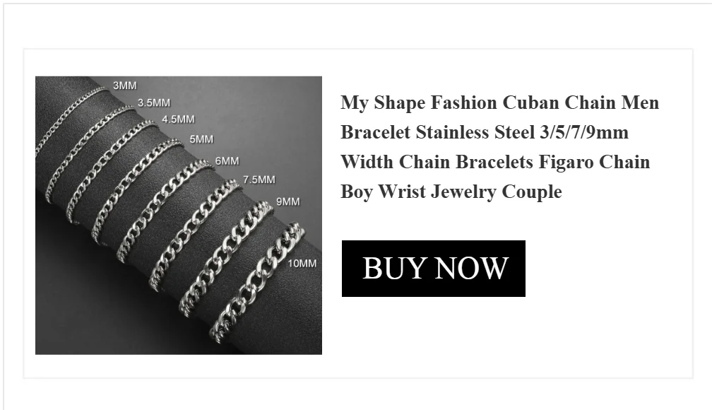 My Shape Fashion Cuban Chain Men Bracelet Stainless Steel 3/5/7/9mm Width Chain Bracelets Figaro Chain Wrist Jewelry Couple