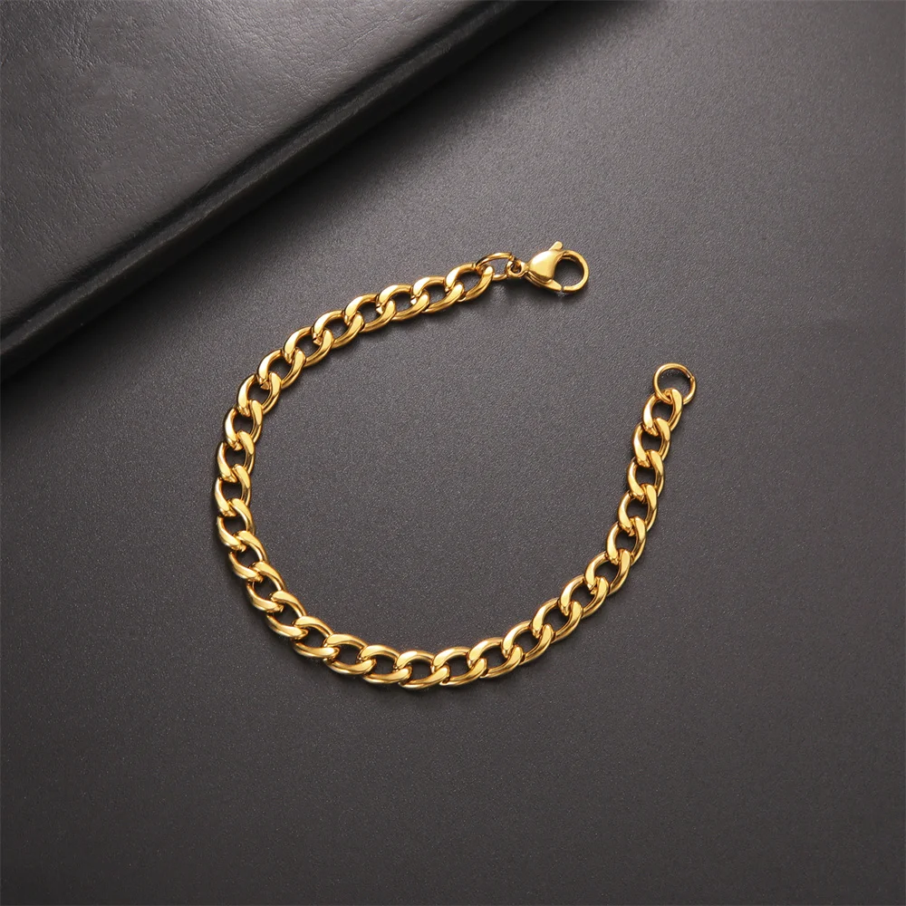 My Shape Fashion Cuban Chain Men Bracelet Stainless Steel 3/5/7/9mm Width Chain Bracelets Figaro Chain Wrist Jewelry Couple