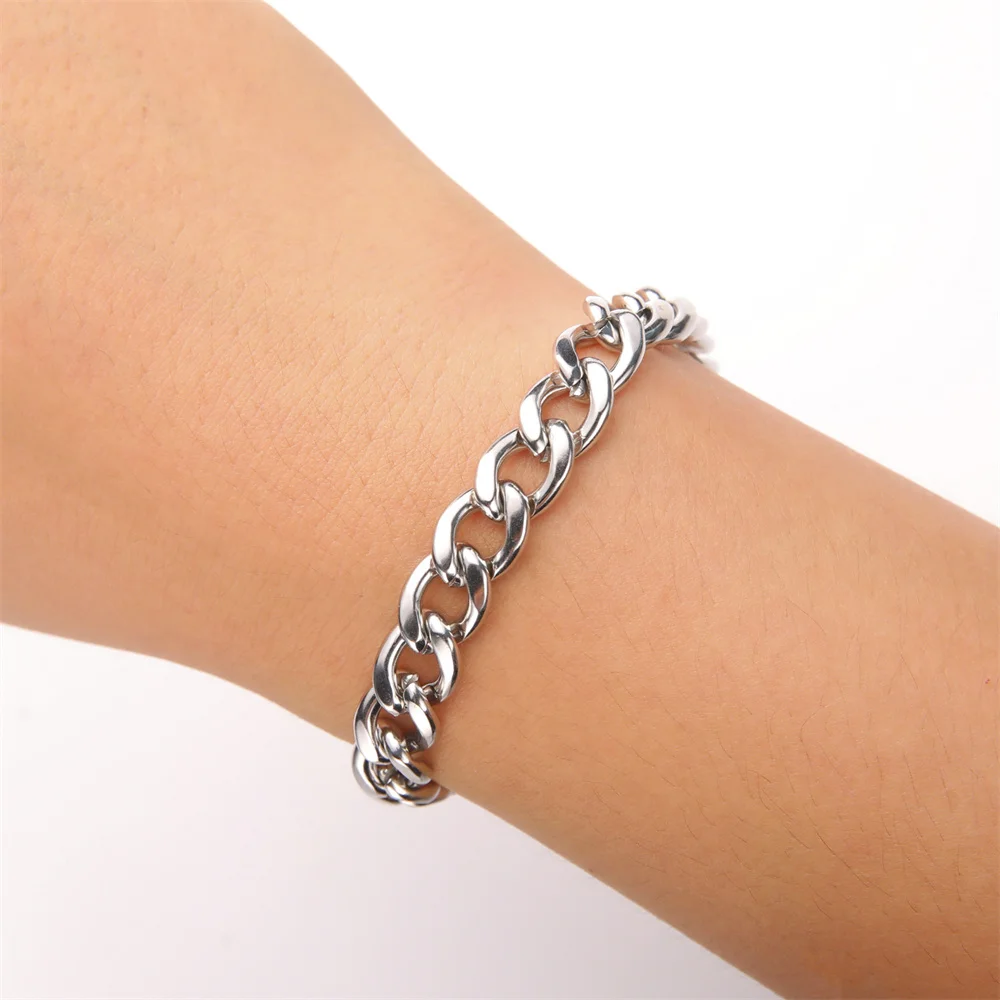 My Shape Fashion Cuban Chain Men Bracelet Stainless Steel 3/5/7/9mm Width Chain Bracelets Figaro Chain Wrist Jewelry Couple