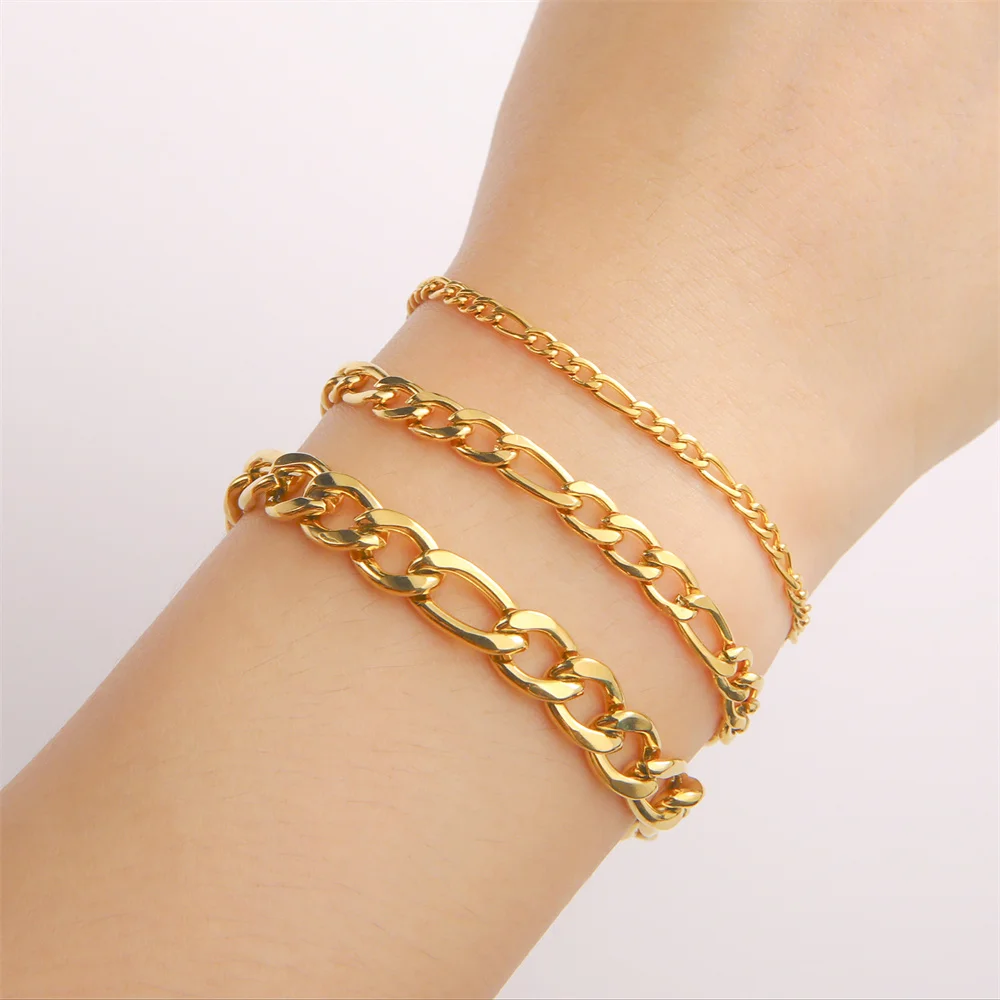 My Shape Fashion Cuban Chain Men Bracelet Stainless Steel 3/5/7/9mm Width Chain Bracelets Figaro Chain Wrist Jewelry Couple
