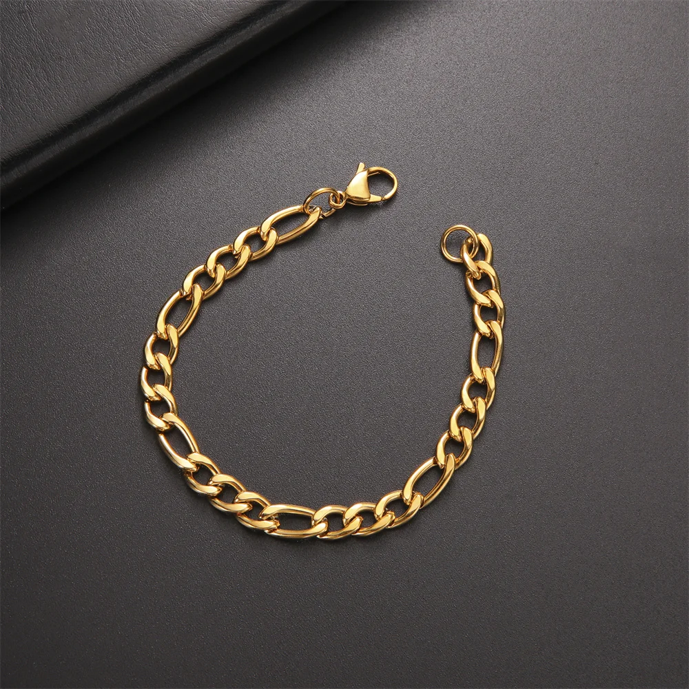 My Shape Fashion Cuban Chain Men Bracelet Stainless Steel 3/5/7/9mm Width Chain Bracelets Figaro Chain Wrist Jewelry Couple
