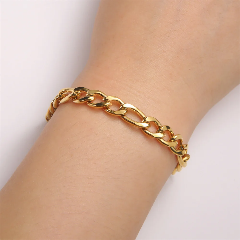 My Shape Fashion Cuban Chain Men Bracelet Stainless Steel 3/5/7/9mm Width Chain Bracelets Figaro Chain Wrist Jewelry Couple