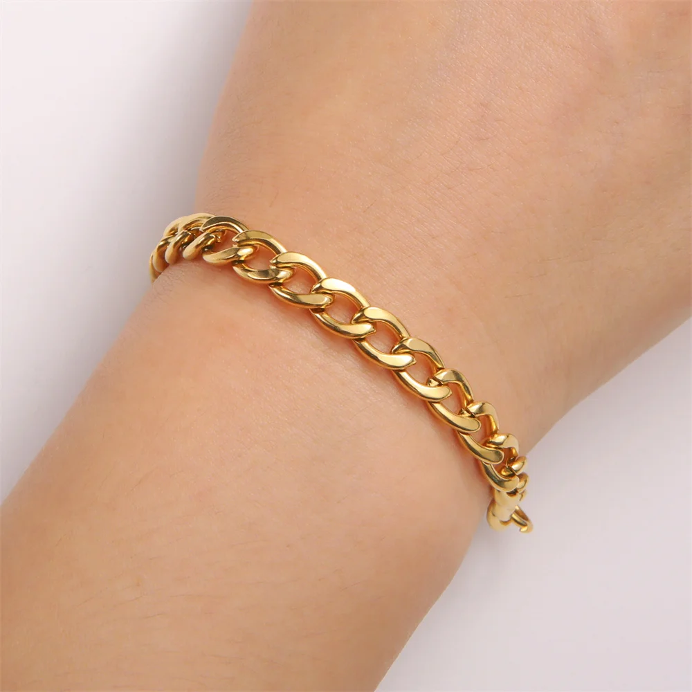 My Shape Fashion Cuban Chain Men Bracelet Stainless Steel 3/5/7/9mm Width Chain Bracelets Figaro Chain Wrist Jewelry Couple