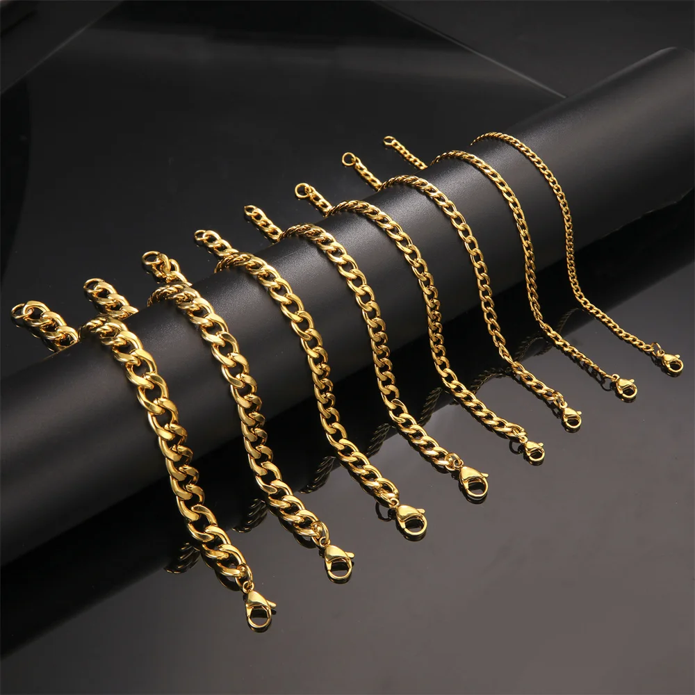 My Shape Fashion Cuban Chain Men Bracelet Stainless Steel 3/5/7/9mm Width Chain Bracelets Figaro Chain Wrist Jewelry Couple