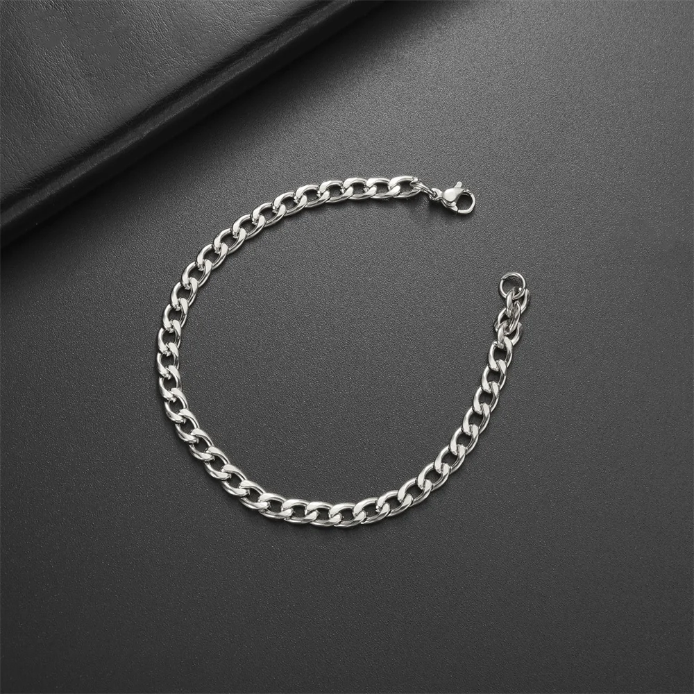 My Shape Fashion Cuban Chain Men Bracelet Stainless Steel 3/5/7/9mm Width Chain Bracelets Figaro Chain Wrist Jewelry Couple
