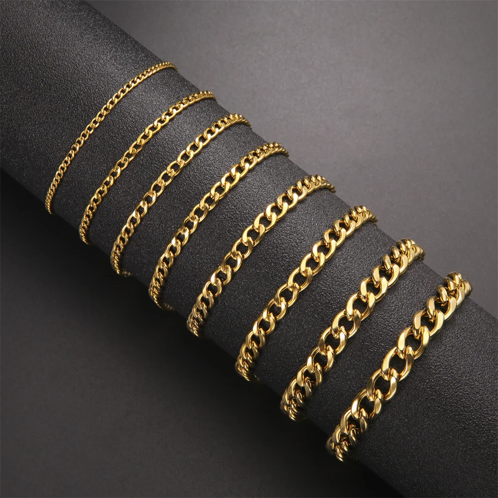 My Shape Fashion Cuban Chain Men Bracelet Stainless Steel 3/5/7/9mm Width Chain Bracelets Figaro Chain Wrist Jewelry Couple