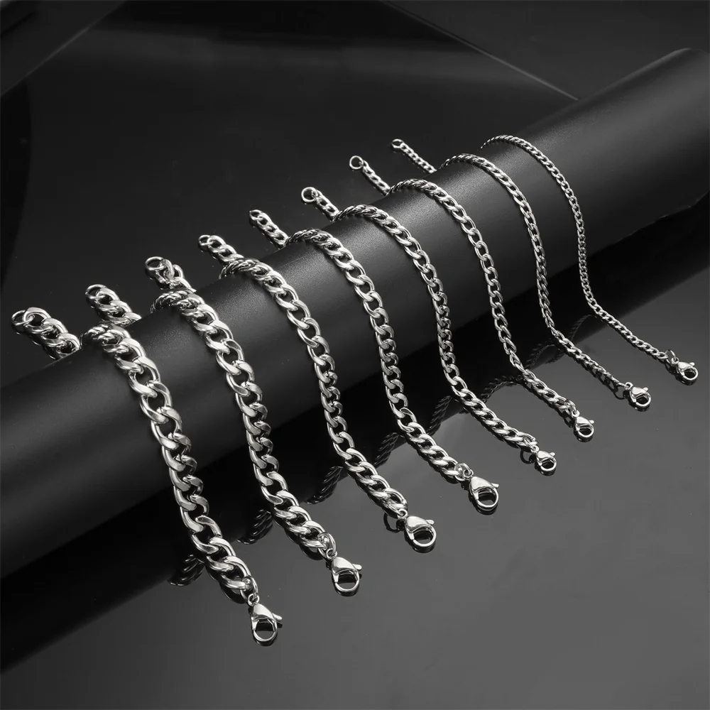 My Shape Fashion Cuban Chain Men Bracelet Stainless Steel 3/5/7/9mm Width Chain Bracelets Figaro Chain Wrist Jewelry Couple