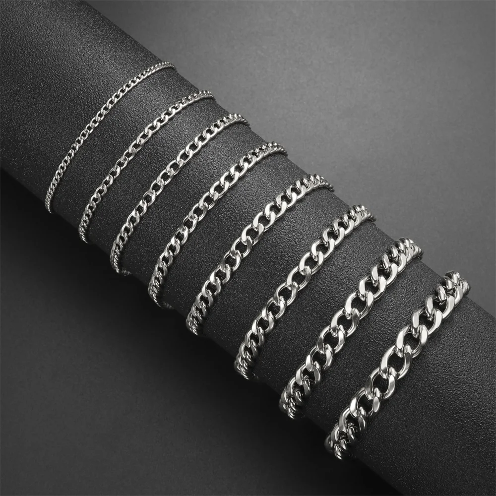 My Shape Fashion Cuban Chain Men Bracelet Stainless Steel 3/5/7/9mm Width Chain Bracelets Figaro Chain Wrist Jewelry Couple