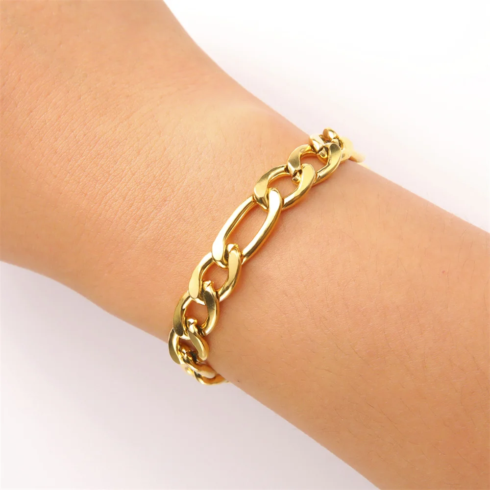 My Shape Fashion Cuban Chain Men Bracelet Stainless Steel 3/5/7/9mm Width Chain Bracelets Figaro Chain Wrist Jewelry Couple