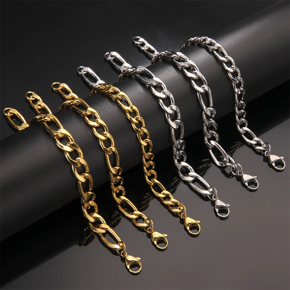 My Shape Fashion Cuban Chain Men Bracelet Stainless Steel 3/5/7/9mm Width Chain Bracelets Figaro Chain Wrist Jewelry Couple