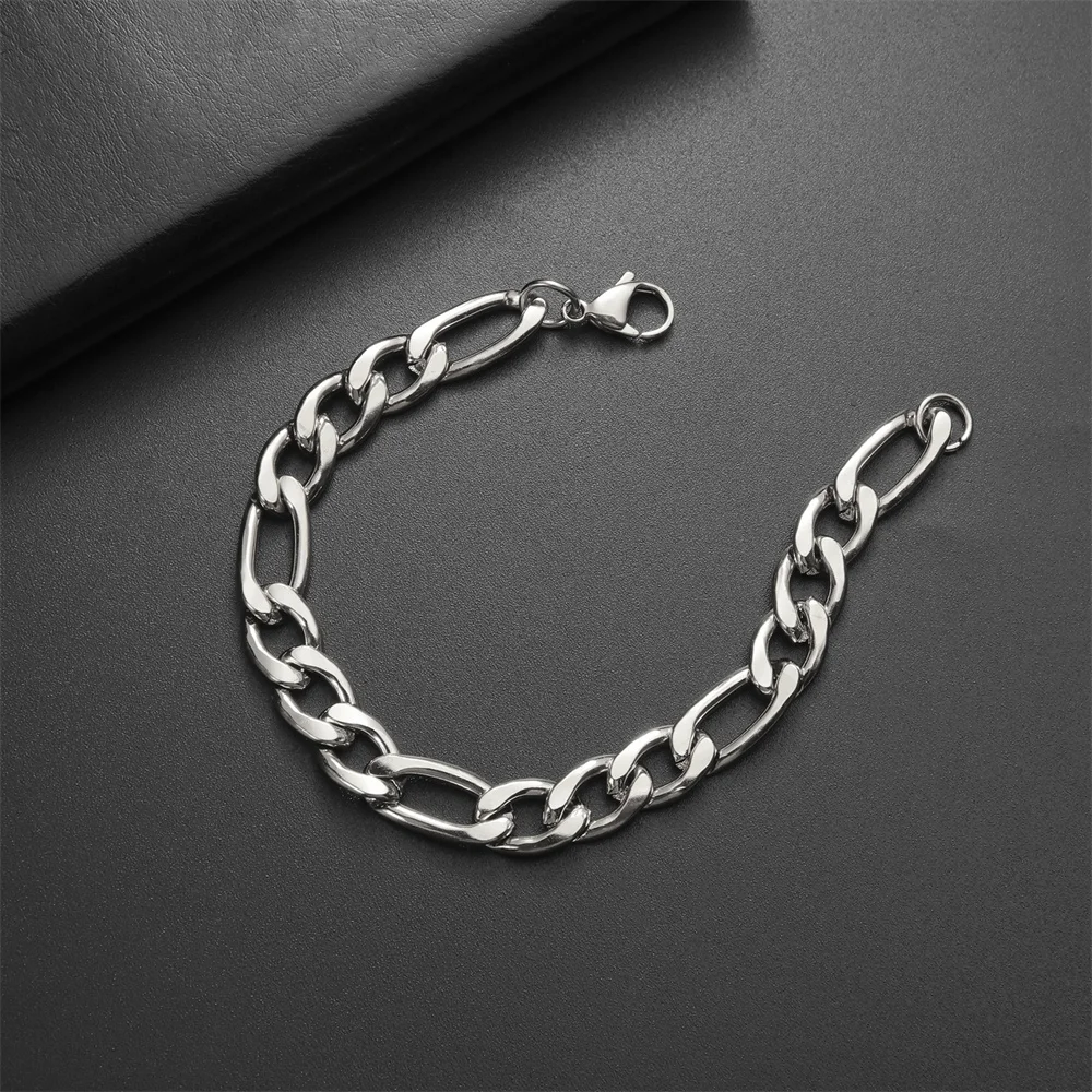 My Shape Fashion Cuban Chain Men Bracelet Stainless Steel 3/5/7/9mm Width Chain Bracelets Figaro Chain Wrist Jewelry Couple