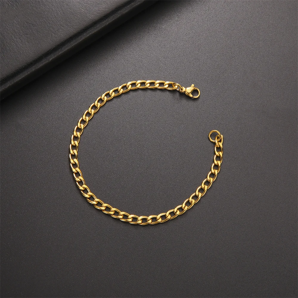 My Shape Fashion Cuban Chain Men Bracelet Stainless Steel 3/5/7/9mm Width Chain Bracelets Figaro Chain Wrist Jewelry Couple