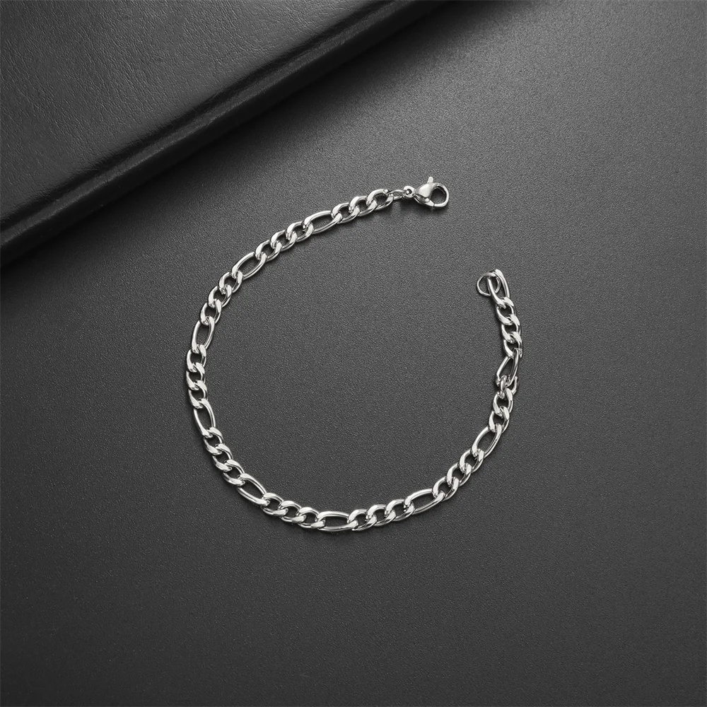 My Shape Fashion Cuban Chain Men Bracelet Stainless Steel 3/5/7/9mm Width Chain Bracelets Figaro Chain Wrist Jewelry Couple