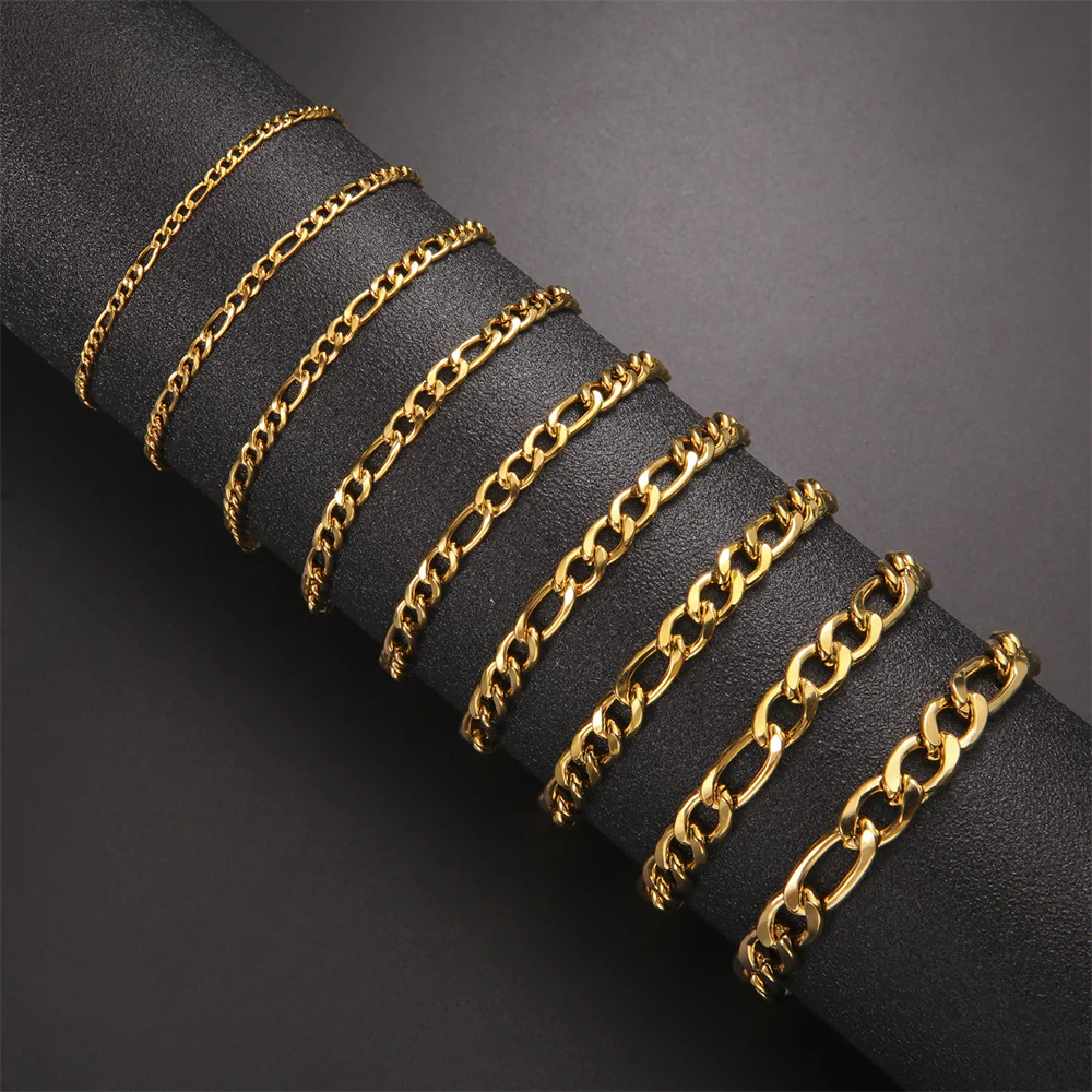 My Shape Fashion Cuban Chain Men Bracelet Stainless Steel 3/5/7/9mm Width Chain Bracelets Figaro Chain Wrist Jewelry Couple
