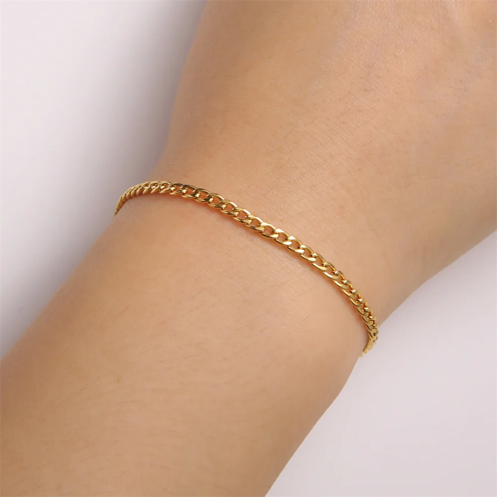 My Shape Fashion Cuban Chain Men Bracelet Stainless Steel 3/5/7/9mm Width Chain Bracelets Figaro Chain Wrist Jewelry Couple