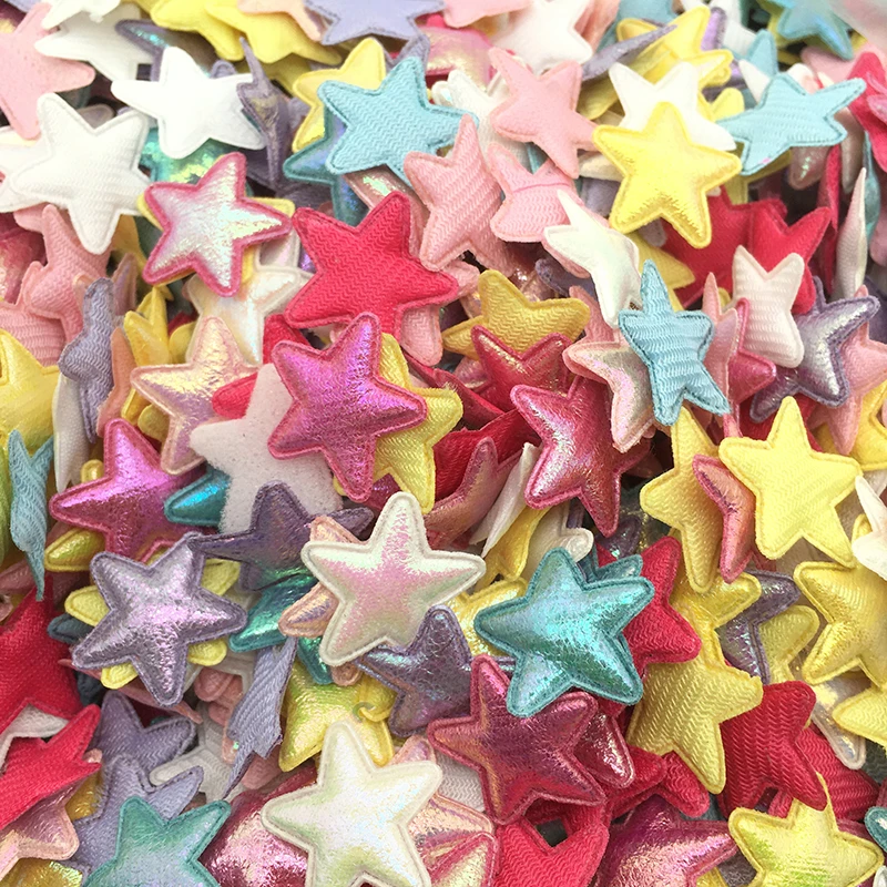 100Pcs 25mm Laser Padded Glitter Cloth Stars Appliques for DIY Clothes Sewing Patches Handmade Headwear Hair Clips Accessories