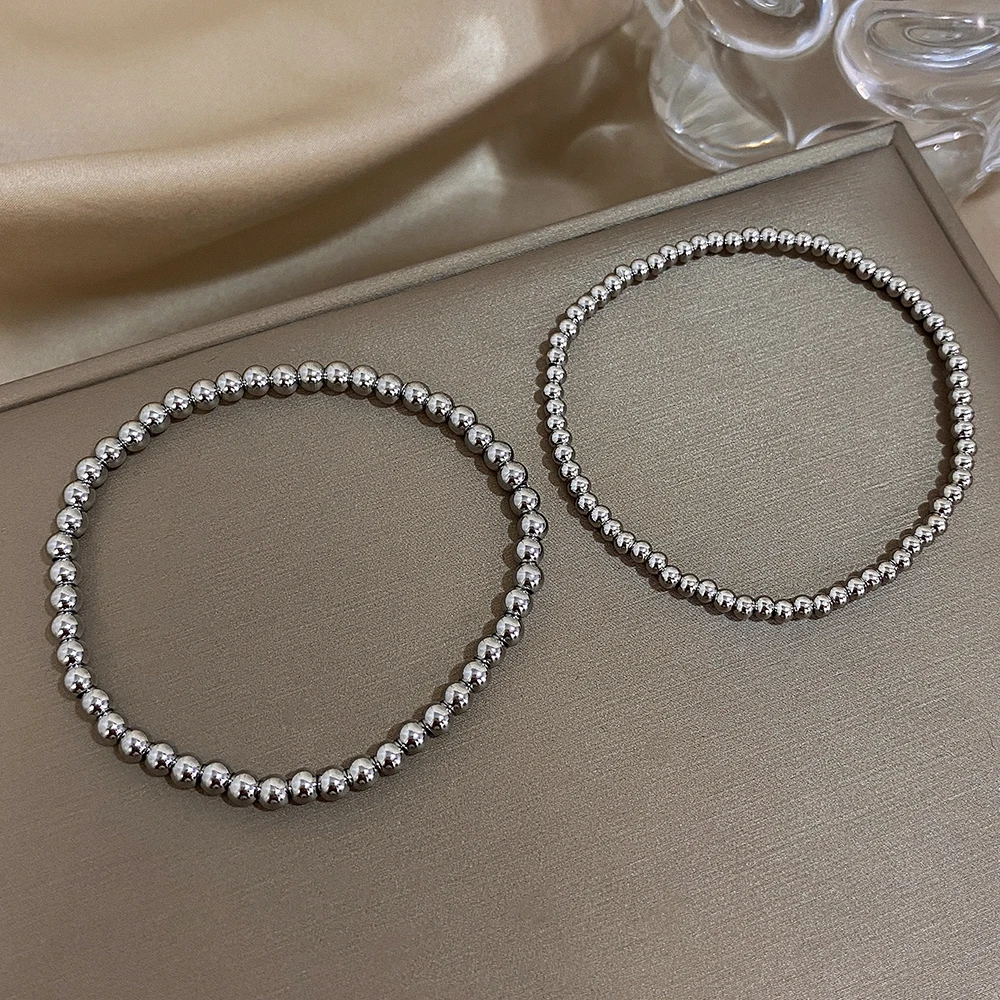 Greatera 3/4mm Stainless Steel Beads Elastic Bracelets for Women Gold Plated Tricolor Beaded Chain Bracelet Waterproof Jewelry
