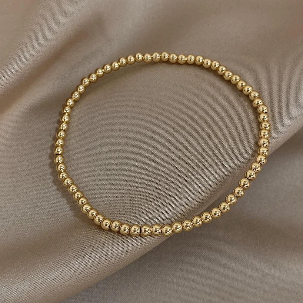 Greatera 3/4mm Stainless Steel Beads Elastic Bracelets for Women Gold Plated Tricolor Beaded Chain Bracelet Waterproof Jewelry