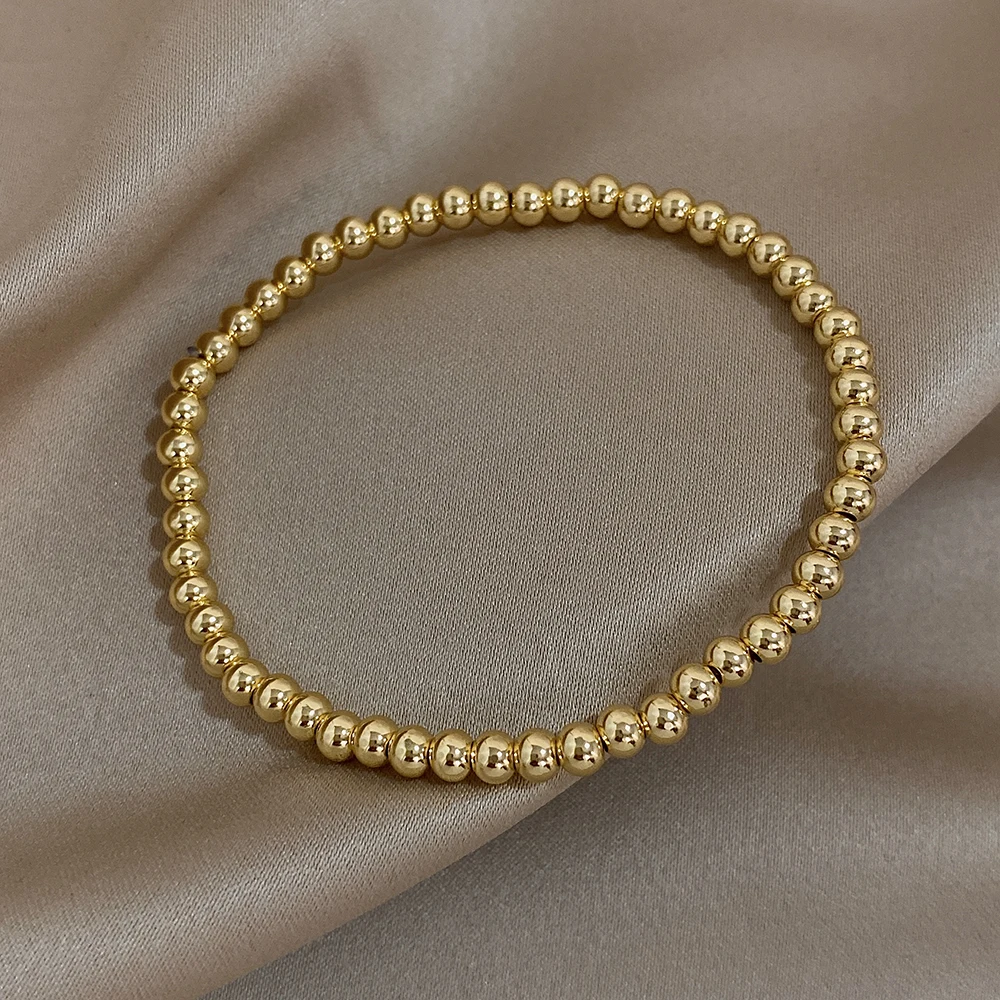 Greatera 3/4mm Stainless Steel Beads Elastic Bracelets for Women Gold Plated Tricolor Beaded Chain Bracelet Waterproof Jewelry