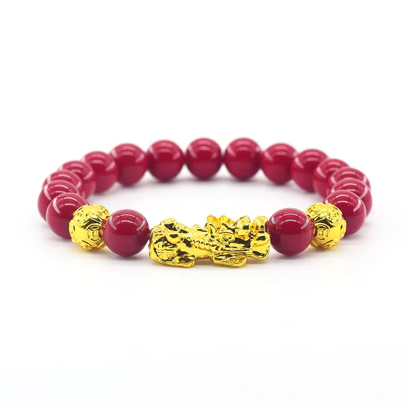 Pixiu Bracelet Feng Shui Wealth and Good Luck Bracelet Homme Wristband Gold Color Obisidian Stone Beads Black Six Character Gift