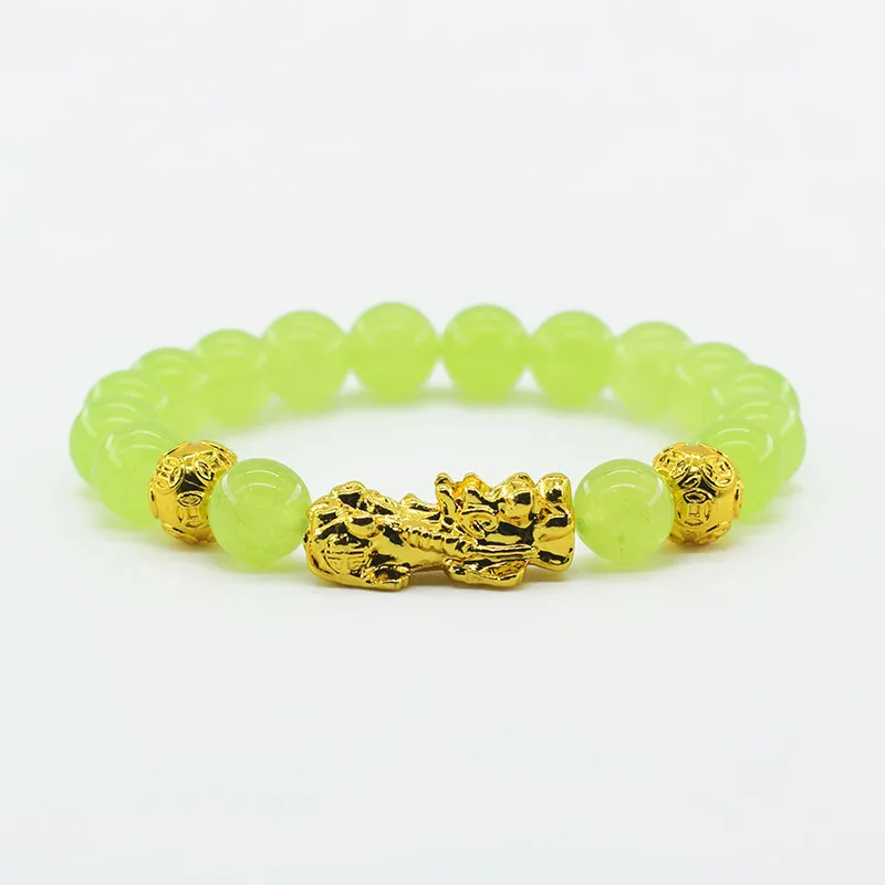 Pixiu Bracelet Feng Shui Wealth and Good Luck Bracelet Homme Wristband Gold Color Obisidian Stone Beads Black Six Character Gift