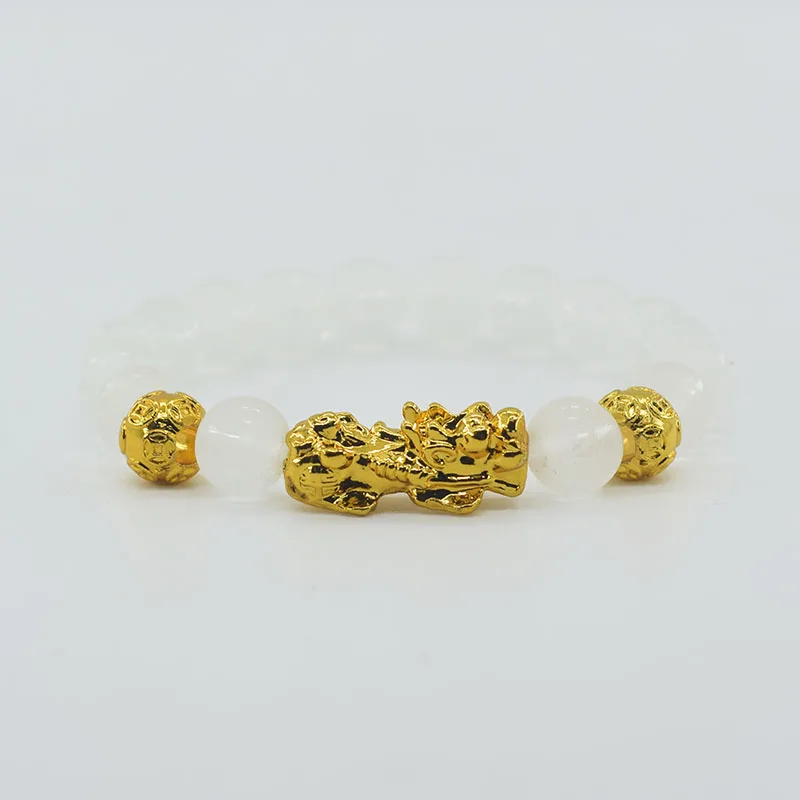 Pixiu Bracelet Feng Shui Wealth and Good Luck Bracelet Homme Wristband Gold Color Obisidian Stone Beads Black Six Character Gift