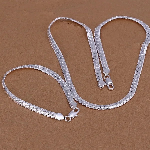 925 sterling silver 18K gold Christmas gifts Flat snake 5MM chain necklace bracelets fashion For man women jewelry wedding