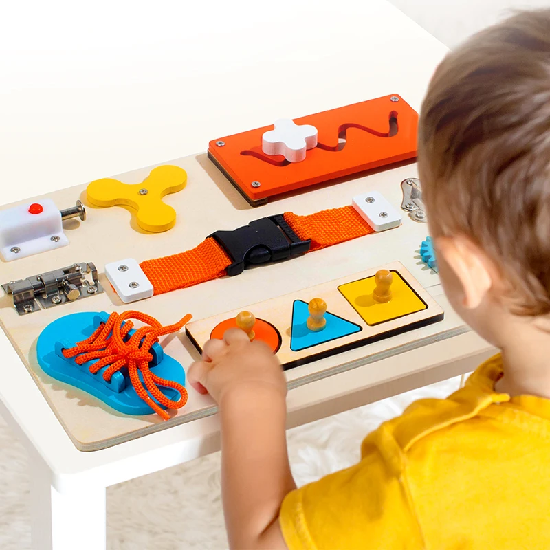 Montessori Toy Steering Wheel Wooden Busy Board Wooden Sensory Toys for Toddlers Preschool Travel Learning Activities