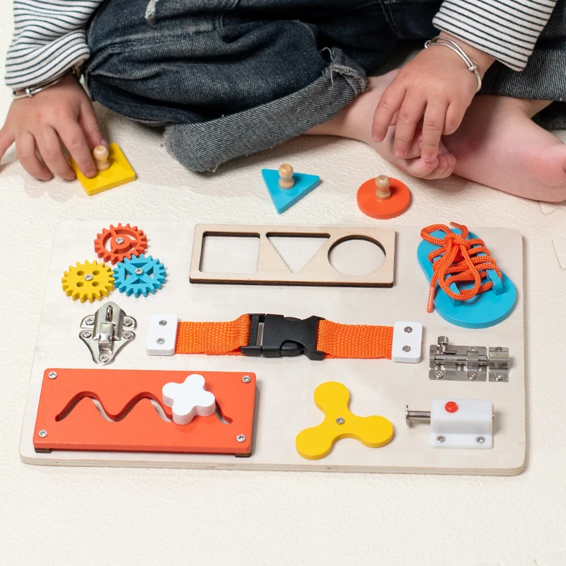 Montessori Toy Steering Wheel Wooden Busy Board Wooden Sensory Toys for Toddlers Preschool Travel Learning Activities