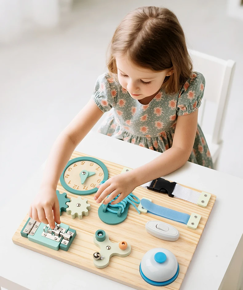 Montessori Toy Steering Wheel Wooden Busy Board Wooden Sensory Toys for Toddlers Preschool Travel Learning Activities