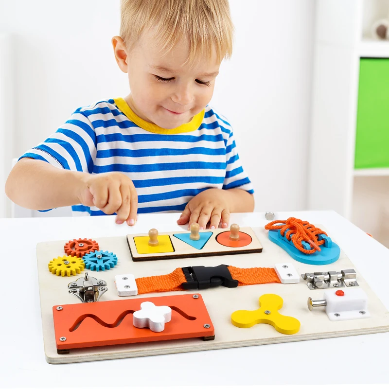 Montessori Toy Steering Wheel Wooden Busy Board Wooden Sensory Toys for Toddlers Preschool Travel Learning Activities