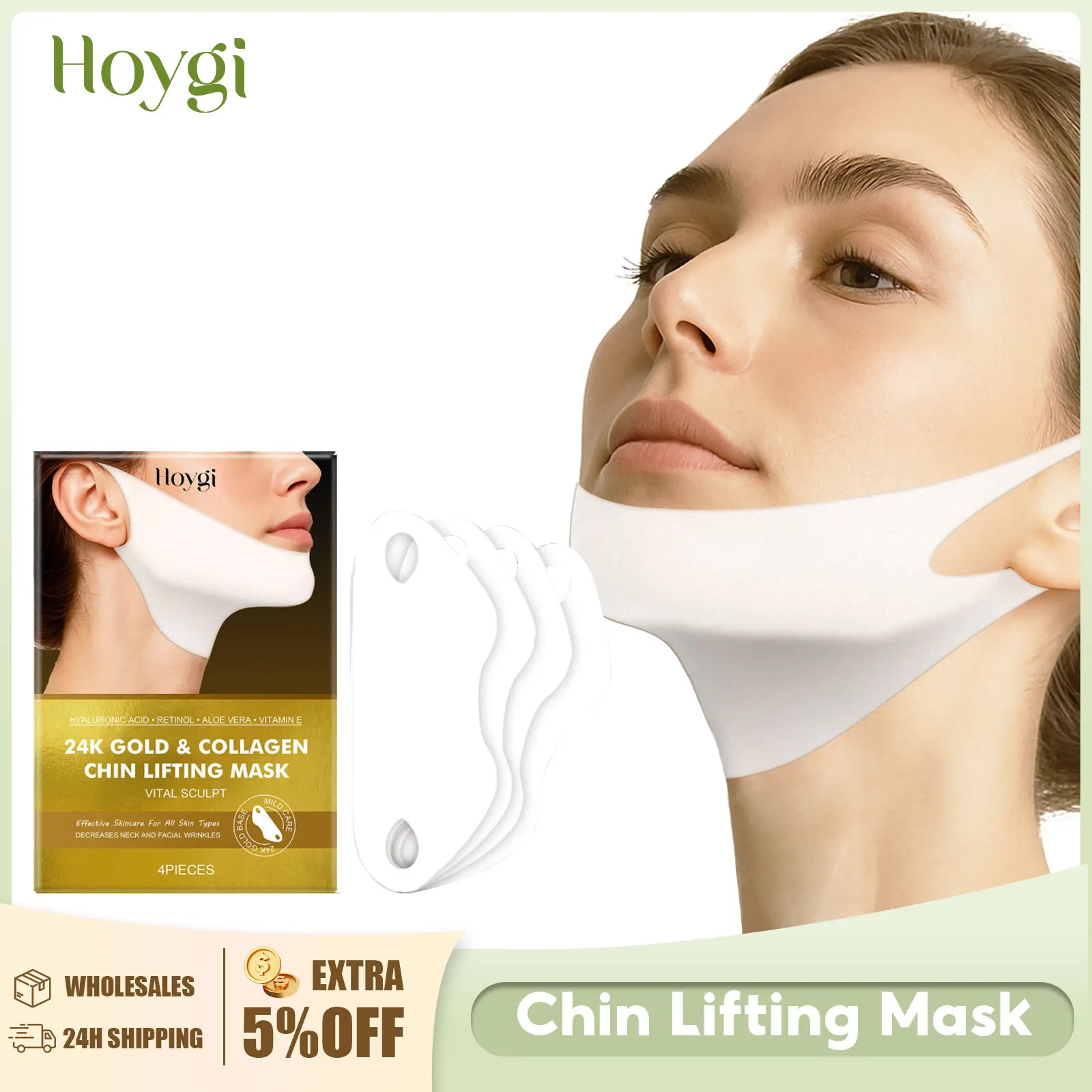 24k Gold Collagen Chin Lifting Mask Eliminate Double Chin Reduce Face Wrinkle Remover Firming Lifting V Shape Face Lift up Mask