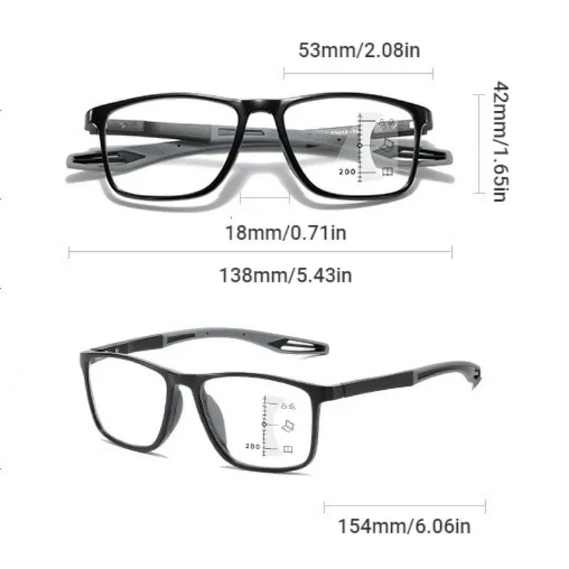 TR90 Photochromic Multifocal Reading Glasses Men Women Blue Light Blocking Progressive Eyewear Near Far Sunglasses for Sports