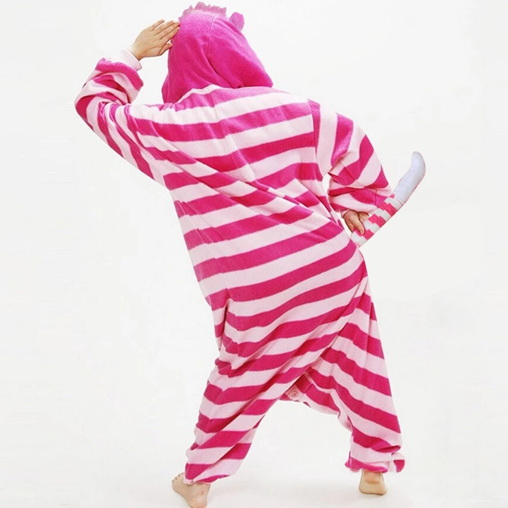 Cheshire Cat Cartoon One-Piece Pajamas Flannel Men and Women  Home Wear Autumn and Winter Home Clothing for Autumn and Winter