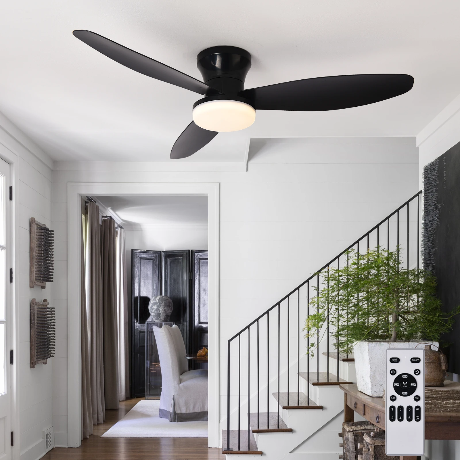 Ceiling Fan with Light 3 Colors, 6 Speeds, Timing, Ceiling Fan with Remote Control 3 Blades for Kitchen Bedroom Dining Room
