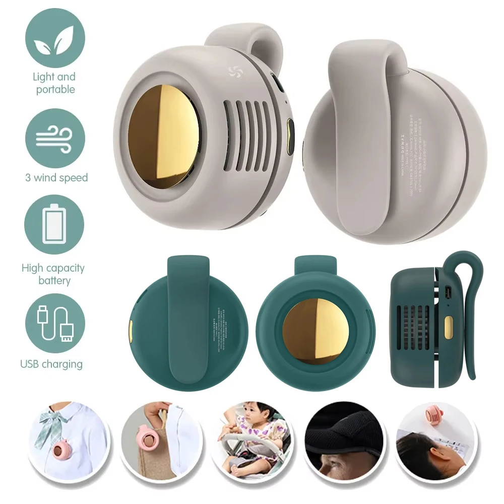 Portable Fan Mini Handheld Rechargeable Bladeless Electric Fan Clip Waist Fan Suitable for Outdoor Ventilation Desktop Small Fan