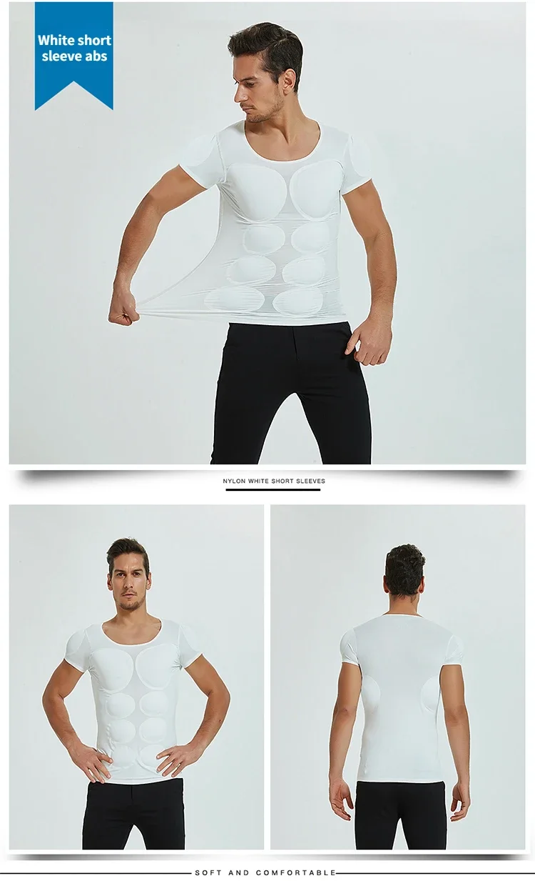 3D Fake Muscle T-Shirt Man Cosplay Arm Chest Underwear Party Body Shaper Invisible Abdominal Pad Corset Top Undershirts