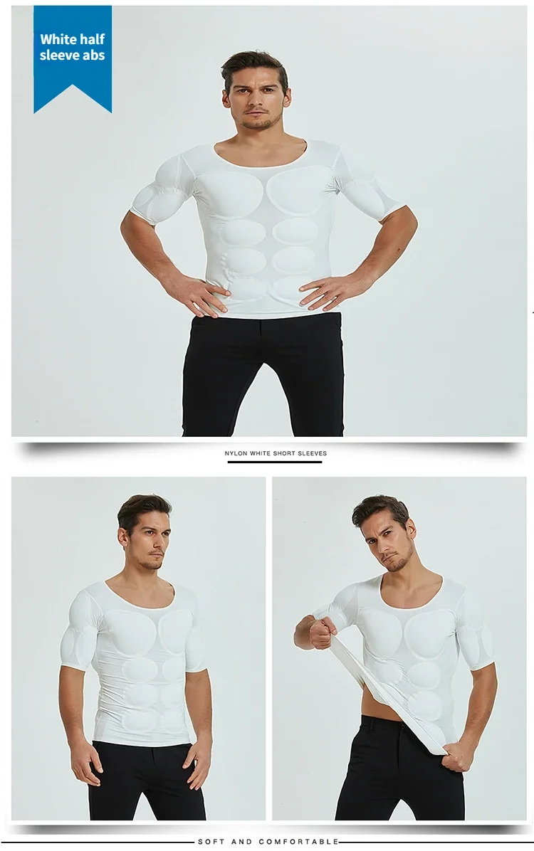 3D Fake Muscle T-Shirt Man Cosplay Arm Chest Underwear Party Body Shaper Invisible Abdominal Pad Corset Top Undershirts