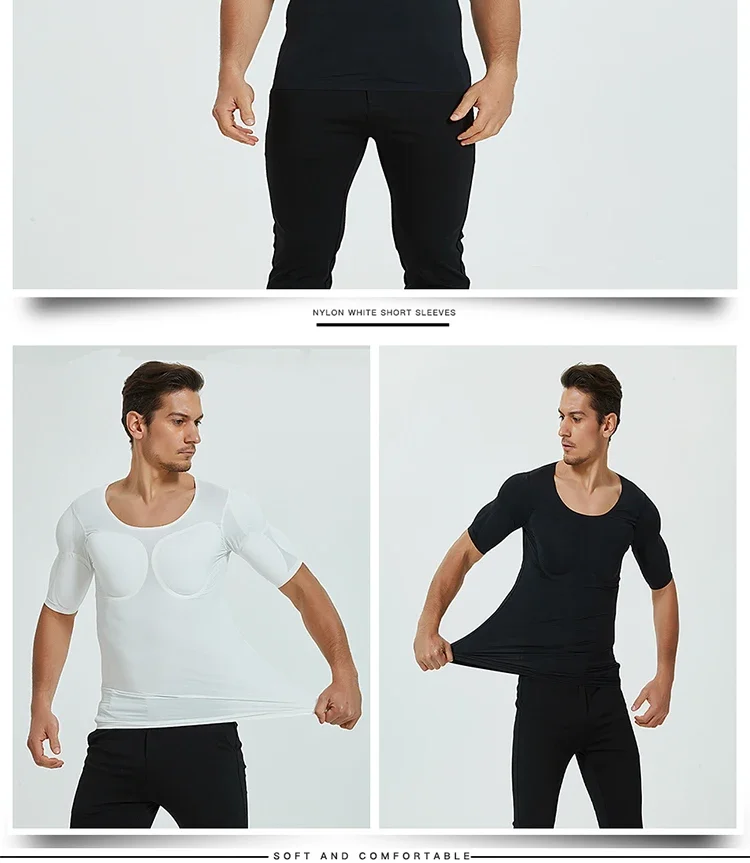3D Fake Muscle T-Shirt Man Cosplay Arm Chest Underwear Party Body Shaper Invisible Abdominal Pad Corset Top Undershirts