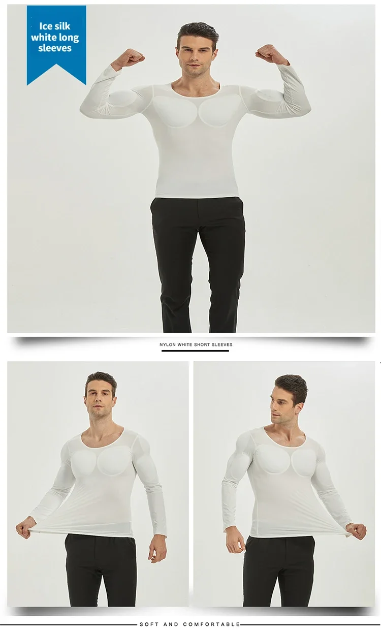 3D Fake Muscle T-Shirt Man Cosplay Arm Chest Underwear Party Body Shaper Invisible Abdominal Pad Corset Top Undershirts