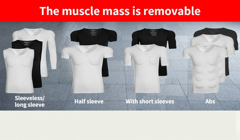 3D Fake Muscle T-Shirt Man Cosplay Arm Chest Underwear Party Body Shaper Invisible Abdominal Pad Corset Top Undershirts