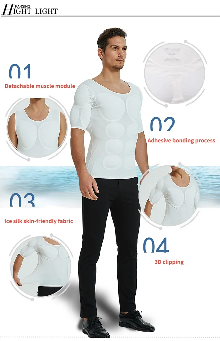 3D Fake Muscle T-Shirt Man Cosplay Arm Chest Underwear Party Body Shaper Invisible Abdominal Pad Corset Top Undershirts