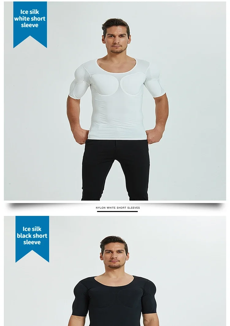 3D Fake Muscle T-Shirt Man Cosplay Arm Chest Underwear Party Body Shaper Invisible Abdominal Pad Corset Top Undershirts