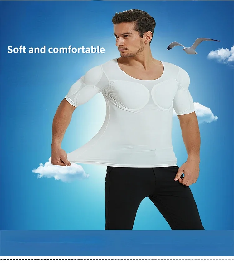 3D Fake Muscle T-Shirt Man Cosplay Arm Chest Underwear Party Body Shaper Invisible Abdominal Pad Corset Top Undershirts