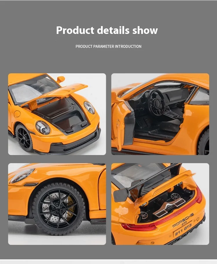 1:32 911 GT3 RS Alloy Sports Car Model Diecast Metal Racing Car Vehicles Model High Simulation Sound Light Children Toy Gift Boy