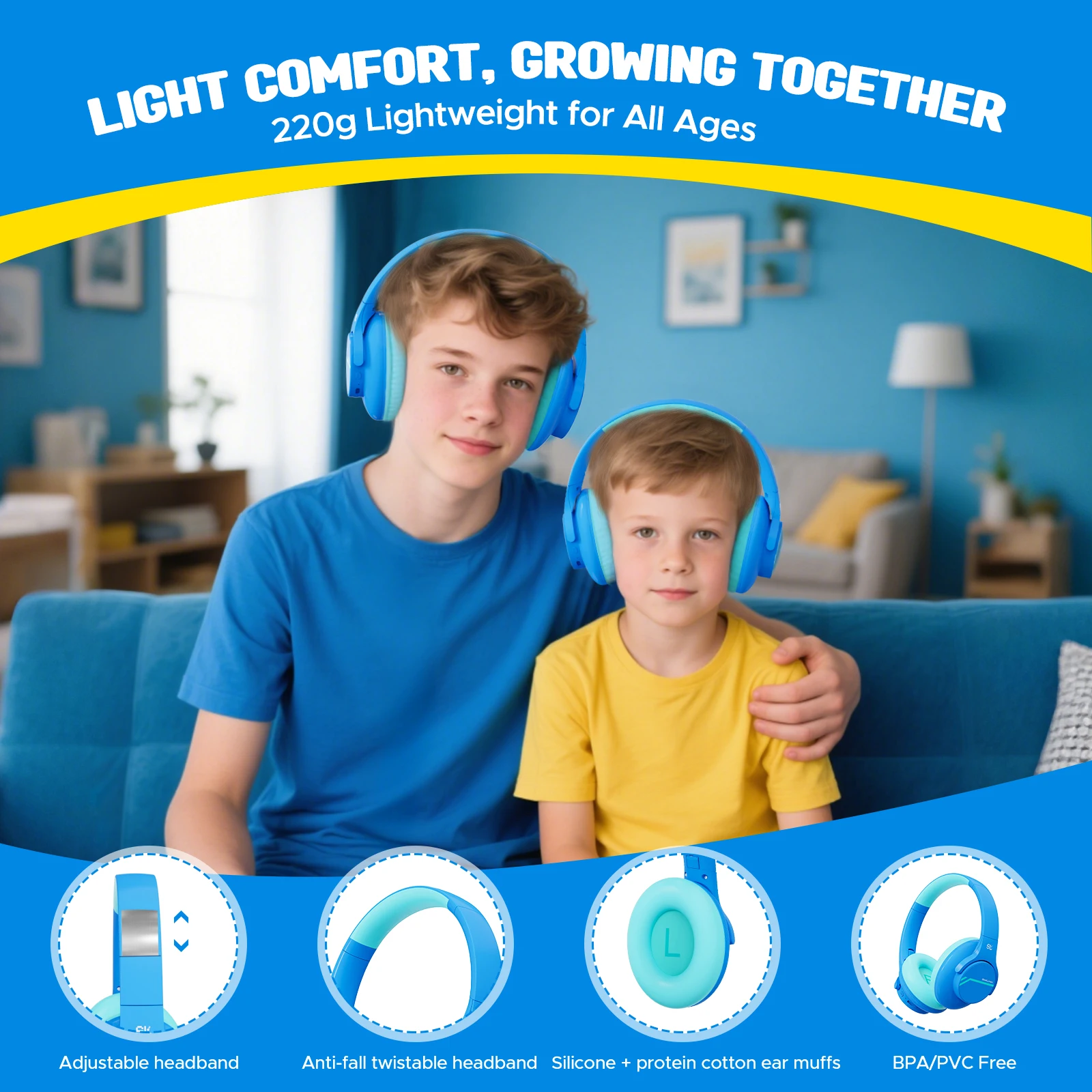 ANC Kids Wireless Headphones Noise Cancelling Bluetooth Earphones For School Travel Soundproof Headset Kids Protection Hearing